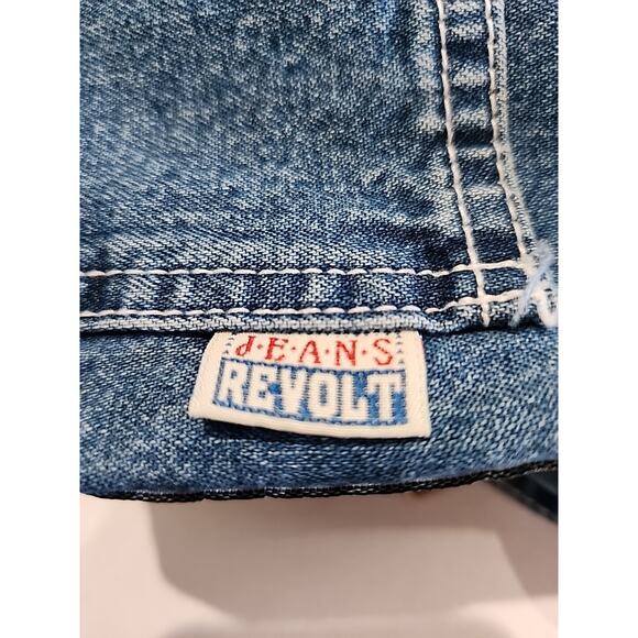 REVOLT Jeans Bib Overalls Carpenter Blue Denim Sz Junior Medium Stripe Accent0 - Picture 10 of 10